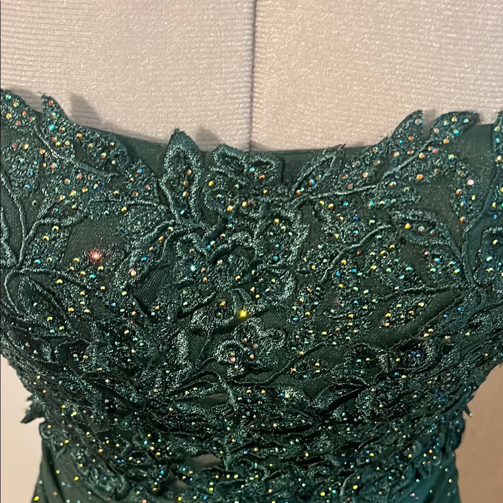 Green Embellished Spaghetti Strap Prom Gown - Picture 10 of 14